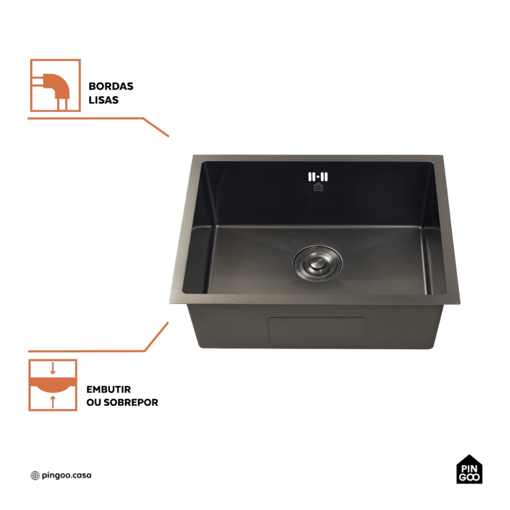 Cuba Gourmet para Cozinha Aço Inox 304 58x45cm Terena Preto