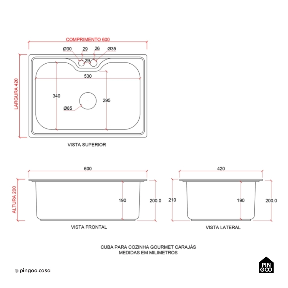 Cuba Gourmet para Cozinha com Acessórios Aço Inox 201 Texturizado 42x60cm Preto Carajás