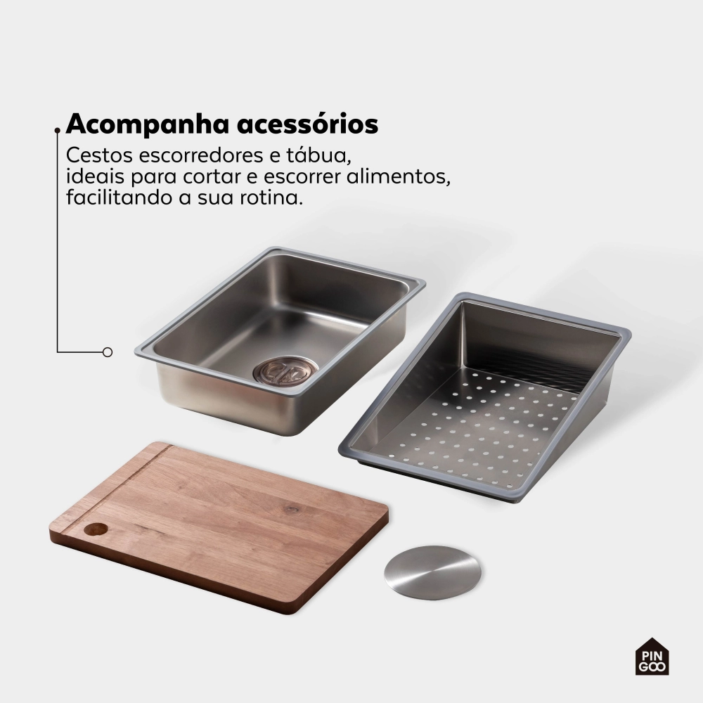 Cuba Gourmet para Cozinha com Acessórios Workstation e Torneira Maranguá Pingoo.casa - Prata