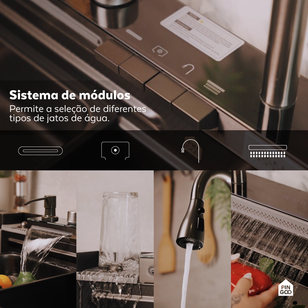Cuba Gourmet para Cozinha com Acessórios Workstation e Torneira Maué Pingoo.casa - Preto