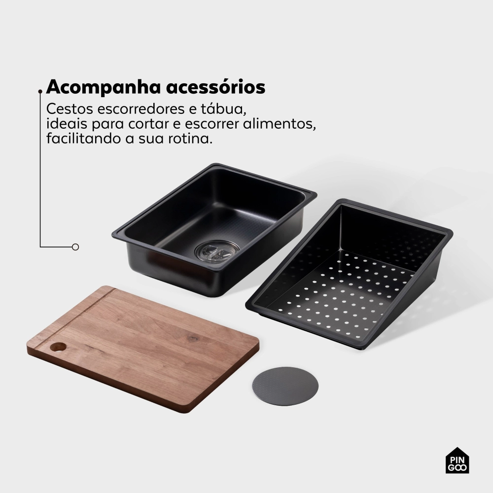Cuba Gourmet para Cozinha com Acessórios Workstation e Torneira Maué Pingoo.casa - Preto