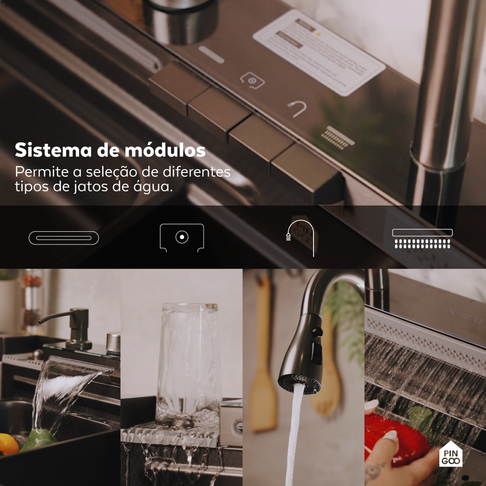 Cuba Gourmet para Cozinha com Acessórios Workstation e Torneira Maué Pingoo.casa - Preto