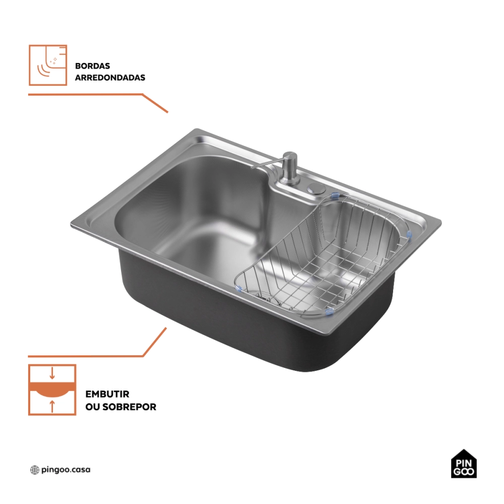 Cuba Gourmet para Cozinha com Acessórios Aço Inox 201 Texturizado 42x60cm Prata Carajás