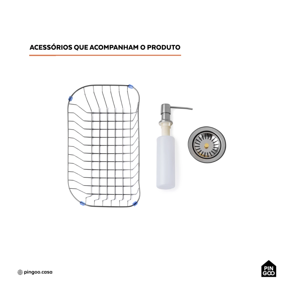 Cuba Gourmet para Cozinha com Acessórios Aço Inox 201 Texturizado 42x60cm Prata Carajás