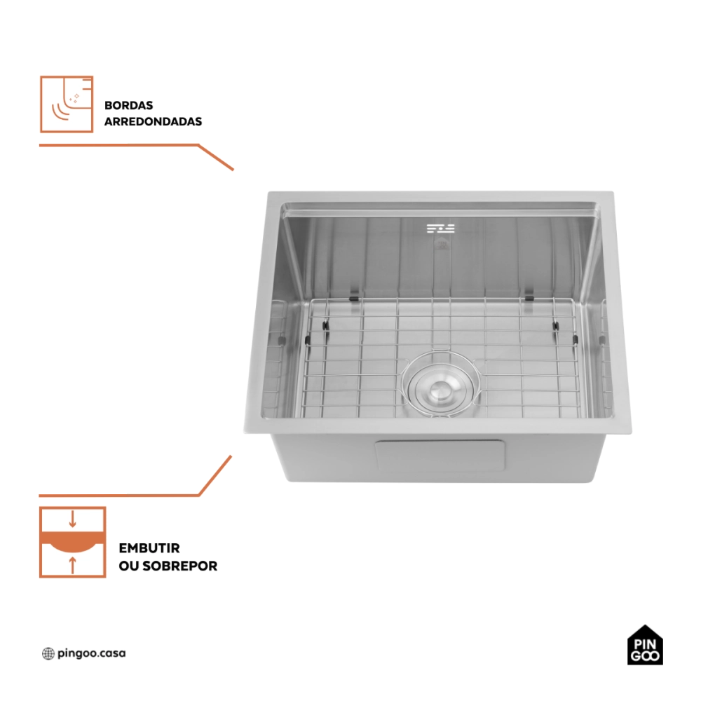 Cuba Gourmet para Cozinha com Acessórios Aço Inox 304 58x48cm Workstation Aruá Prata