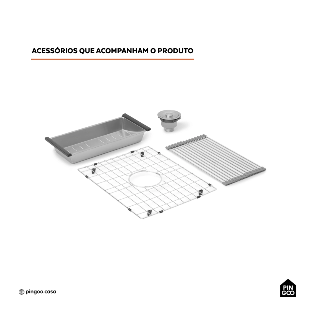 Cuba Gourmet para Cozinha com Acessórios Aço Inox 304 58x48cm Workstation Aruá Prata