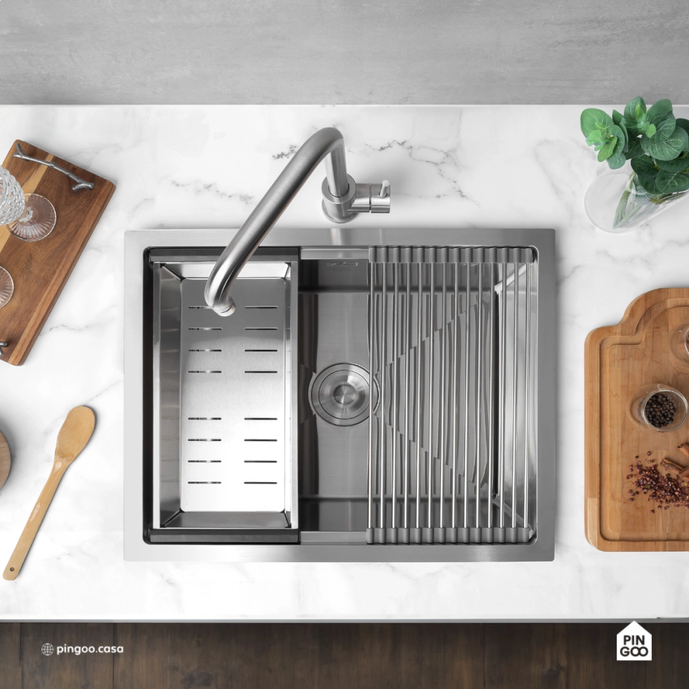 Cuba Gourmet para Cozinha com Acessórios Aço Inox 304 58x48cm Workstation Aruá Prata