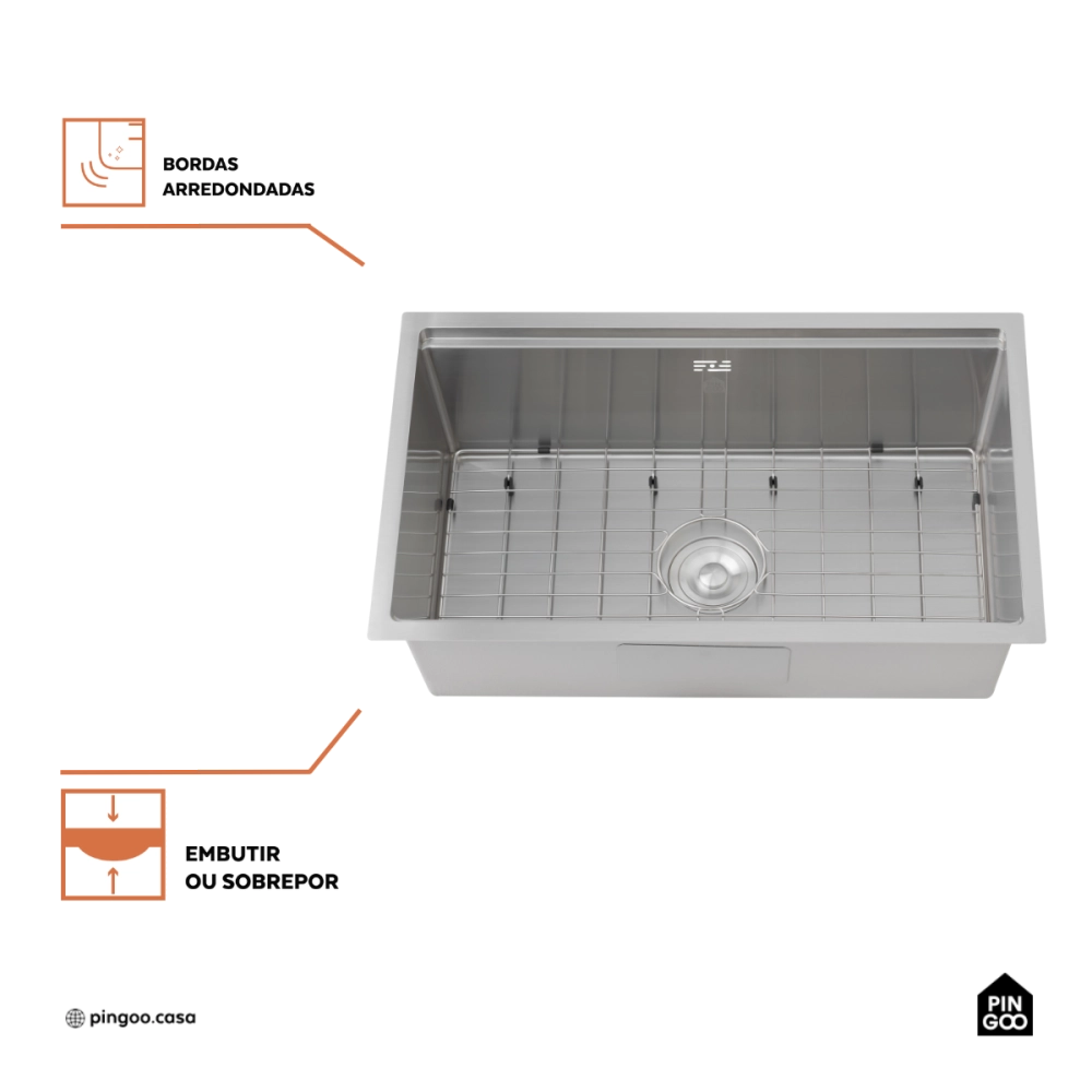Cuba Gourmet para Cozinha com Acessórios Aço Inox 304 76x45cm Workstation Jarauara Prata Cuba Gourmet para Cozinha com Acessórios Aço Inox 304 76x45cm Workstation Jarauara Prata