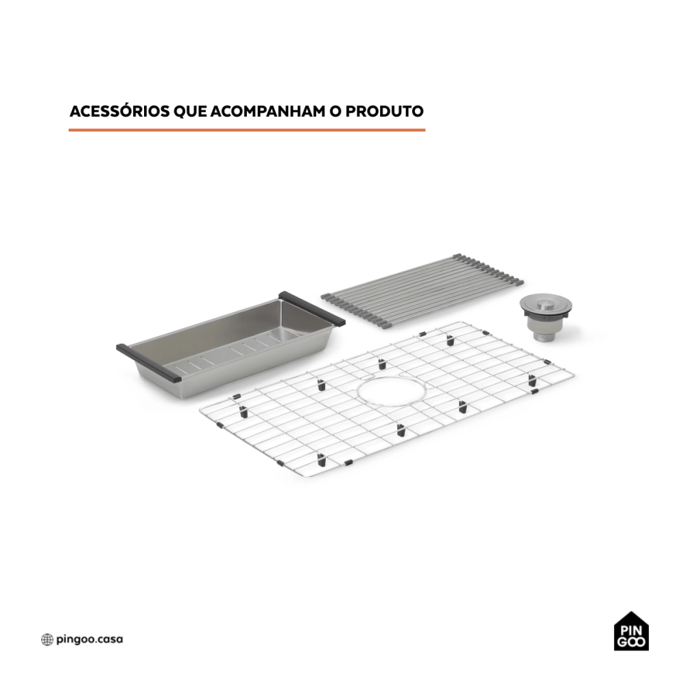 Cuba Gourmet para Cozinha com Acessórios Aço Inox 304 76x45cm Workstation Jarauara Prata Cuba Gourmet para Cozinha com Acessórios Aço Inox 304 76x45cm Workstation Jarauara Prata