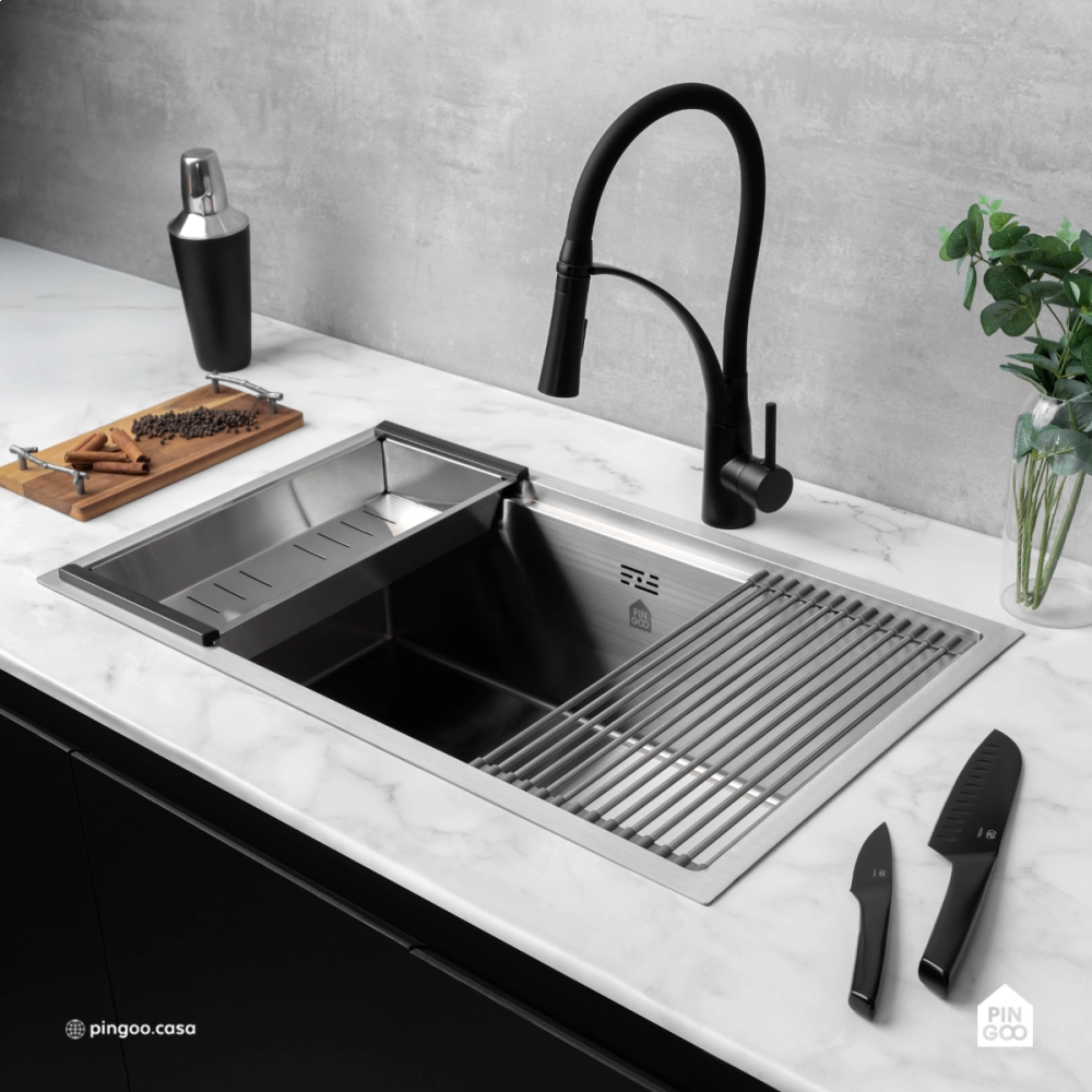 Cuba Gourmet para Cozinha com Acessórios Aço Inox 304 76x45cm Workstation Jarauara Prata Cuba Gourmet para Cozinha com Acessórios Aço Inox 304 76x45cm Workstation Jarauara Prata
