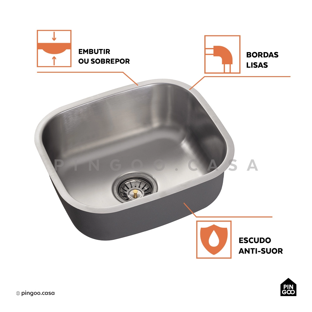 Cuba Gourmet para Cozinha Aço Inox 201 43x37cm Aimoré Prata