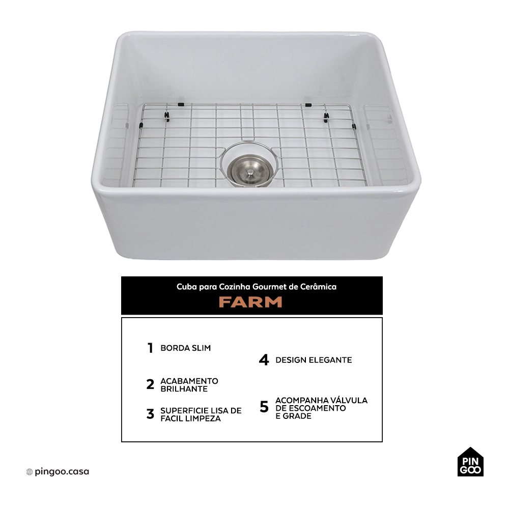 Cuba para Cozinha Gourmet de Cerâmica Farm Pingoo.casa - Branco