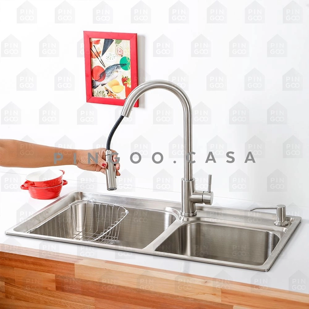 Cuba para cozinha gourmet pia Dupla aço inox com acessórios Potiguara com Lixeira pingoo.casa Cuba para cozinha gourmet pia Dupla aço inox com acessórios Potiguara com Lixeira pingoo.casa