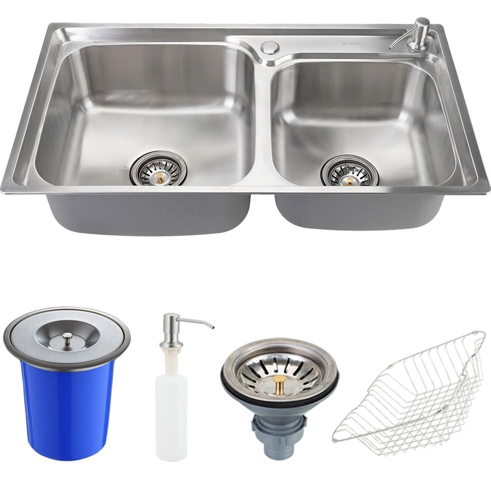 Cuba para cozinha gourmet pia Dupla aço inox com acessórios Potiguara com Lixeira pingoo.casa Cuba para cozinha gourmet pia Dupla aço inox com acessórios Potiguara com Lixeira pingoo.casa