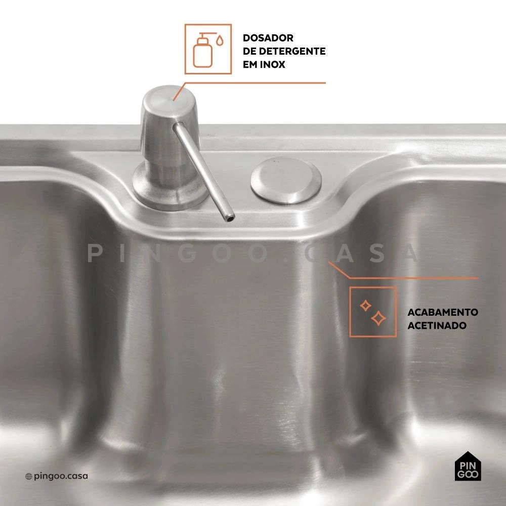 Cuba para Cozinha Inox Com Acessórios Carajás E Torneira Monocomando Extensível Muru Pingoo.casa - Prata Escovado Cuba para Cozinha Inox Com Acessórios Carajás E Torneira Monocomando Extensível Muru Pingoo.casa - Prata Escovado