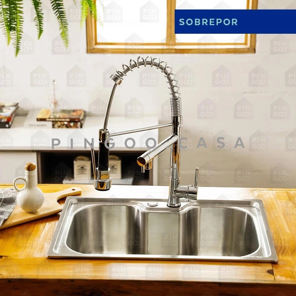 Cuba para Cozinha Inox Com Acessórios Carajás E Torneira Monocomando Extensível Muru Pingoo.casa - Prata Escovado Cuba para Cozinha Inox Com Acessórios Carajás E Torneira Monocomando Extensível Muru Pingoo.casa - Prata Escovado