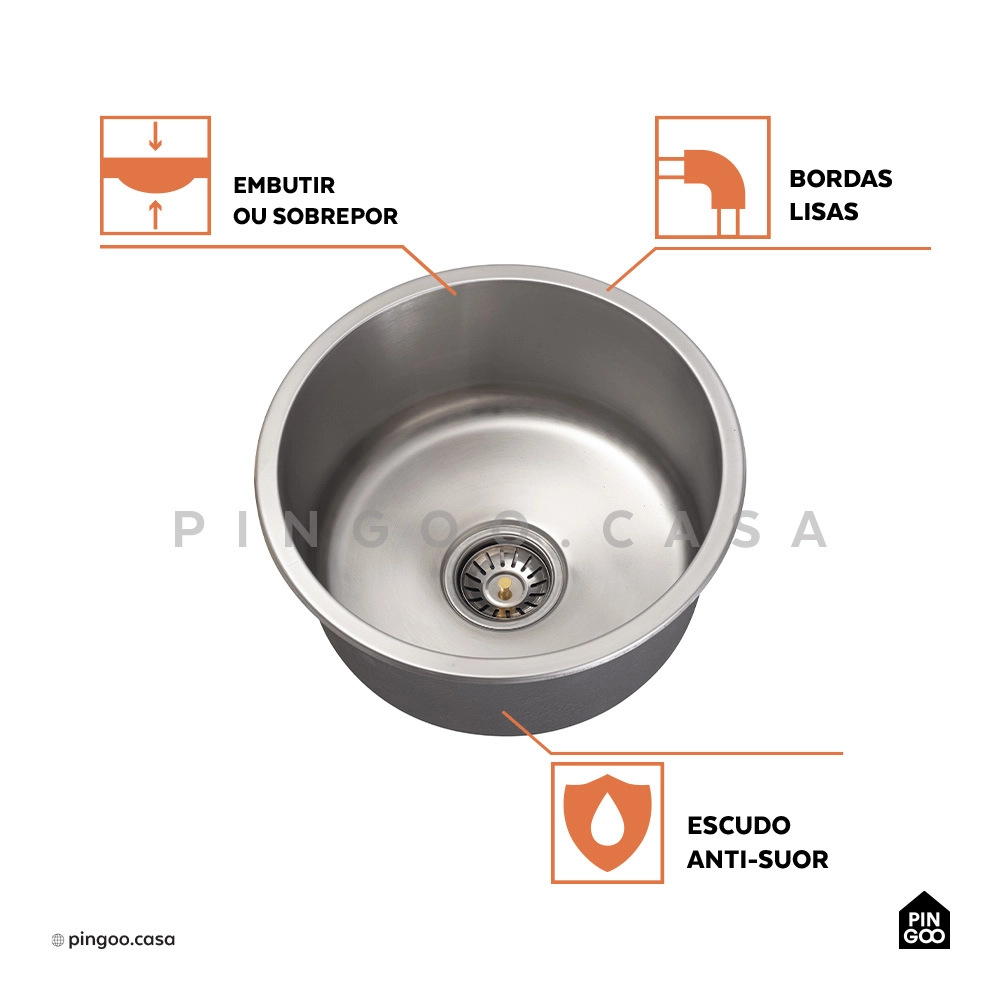 Cuba Gourmet para Cozinha Redonda Aço Inox 201 40cm Tamoios Prata