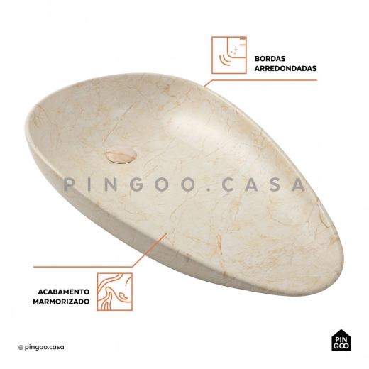 Cuba de Apoio Slim para Banheiro Louça Cerâmica 76,5x42,5cm Gota Marmorizado Gold