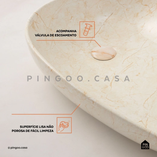 Cuba de Apoio para Banheiro Gota Slim Louça Cerâmica 76,5 cm Marmorizado Gold