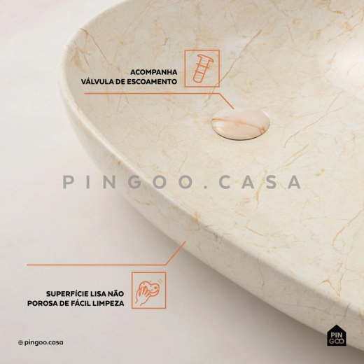 Cuba de Apoio Slim para Banheiro Louça Cerâmica 76,5x42,5cm Gota Marmorizado Gold
