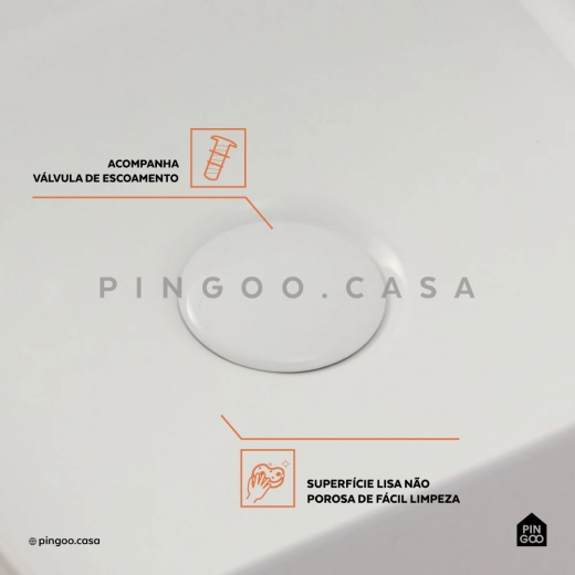 Cuba de Apoio para Banheiro Quadrada Slim Louça Cerâmica 31 cm Crisoprásio Branco