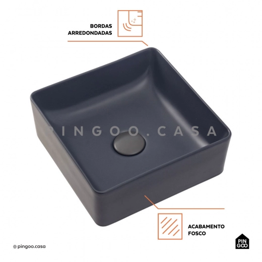 Cuba de Apoio Slim Quadrada para Banheiro Louça Cerâmica 31,5x31cm Crisoprásio Cinza Fosco