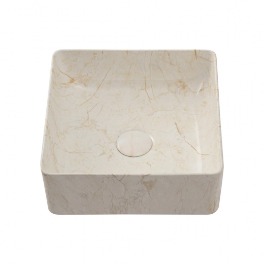 Cuba de Apoio Slim Quadrada para Banheiro Louça Cerâmica 31,5x31cm Crisoprásio Marmorizado Gold