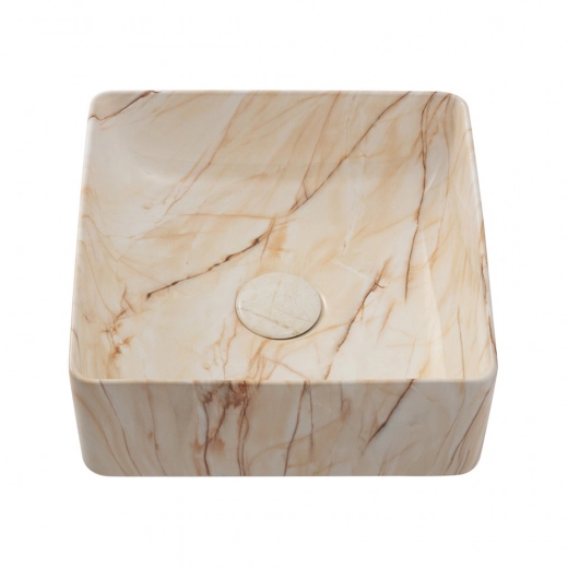 Cuba de Apoio Slim Quadrada para Banheiro Louça Cerâmica 31,5x31cm Crisoprásio Marmorizado Rose