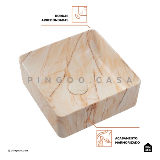 Cuba de Apoio Slim Quadrada para Banheiro Louça Cerâmica 31,5x31cm Crisoprásio Marmorizado Rose