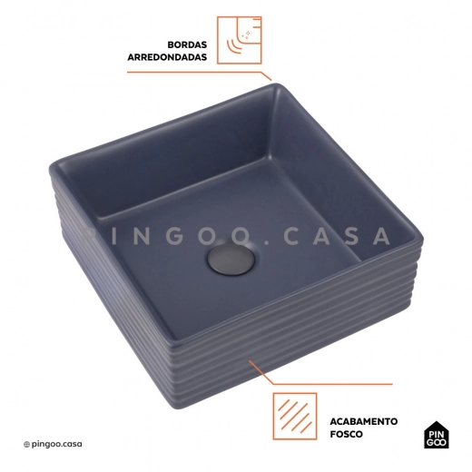 Cuba de Apoio Slim Quadrada para Banheiro Louça Cerâmica 38x37,5cm Larimar Cinza Fosco