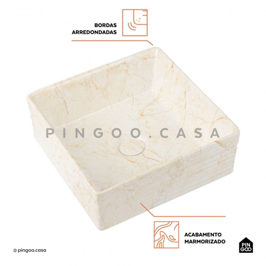 Cuba de Apoio Slim Quadrada para Banheiro Louça Cerâmica 38x37,5cm Larimar Marmorizado Gold