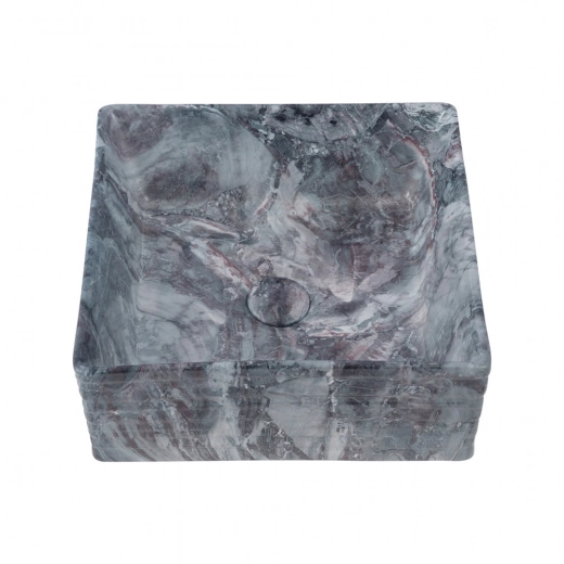 Cuba de Apoio Slim Quadrada para Banheiro Louça Cerâmica 38x37,5cm Larimar Marmorizado Grafite