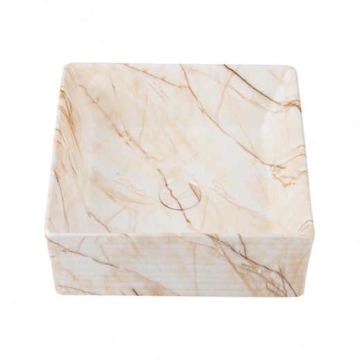 Cuba de Apoio Slim Quadrada para Banheiro Louça Cerâmica 38x37,5cm Larimar Marmorizado Rose