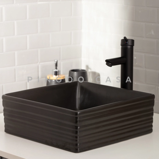 Cuba de Apoio para Banheiro Quadrada Slim Louça Cerâmica 38 cm Larimar Preto