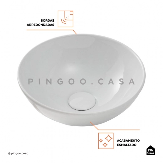 Cuba de Apoio Redonda Slim para Banheiro Louça Cerâmica 28,5cm Calcedônia Branco