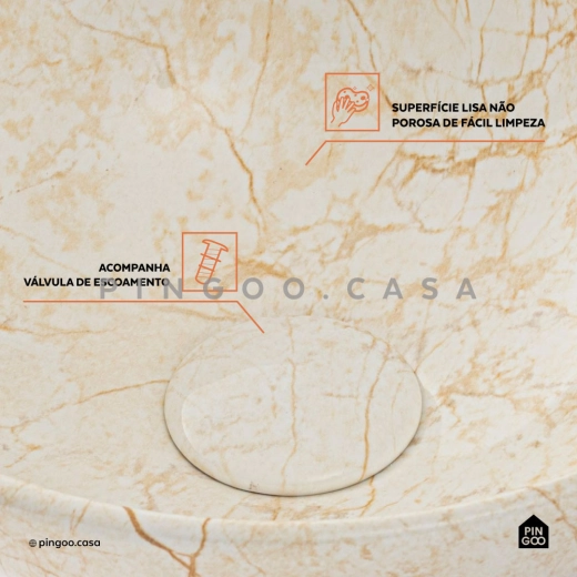 Cuba de Apoio Redonda Slim para Banheiro Louça Cerâmica 28,5cm Calcedônia Marmorizado Gold