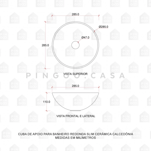 Cuba de Apoio Redonda Slim para Banheiro Louça Cerâmica 28,5cm Calcedônia Marmorizado Gold