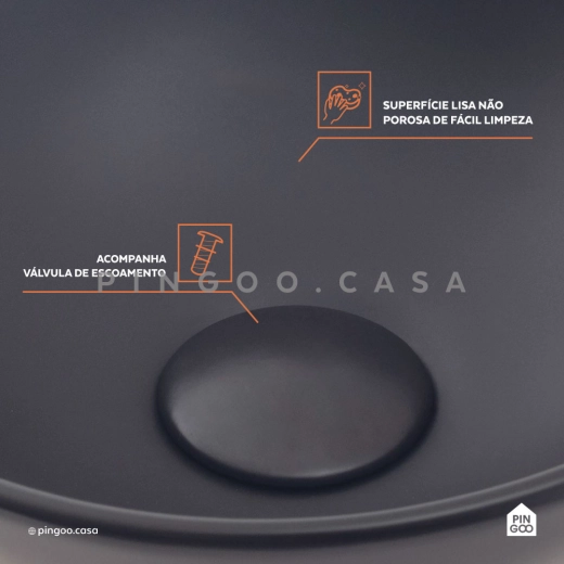 Cuba de Apoio Redonda Slim para Banheiro Louça Cerâmica 28,5cm Calcedônia Preto Fosco