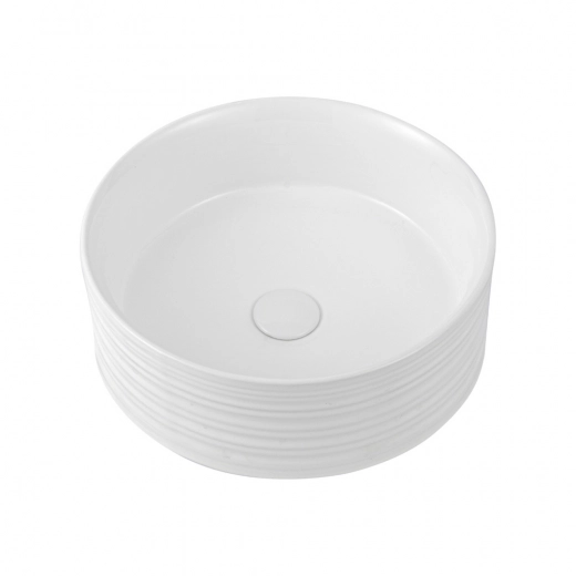 Cuba de Apoio Slim Redonda para Banheiro Louça Cerâmica 38cm Labradorita Branco