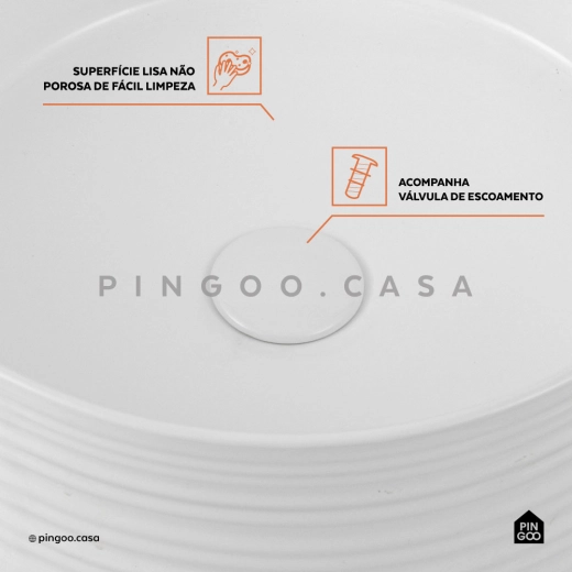 Cuba de Apoio Slim Redonda para Banheiro Louça Cerâmica 38cm Labradorita Branco