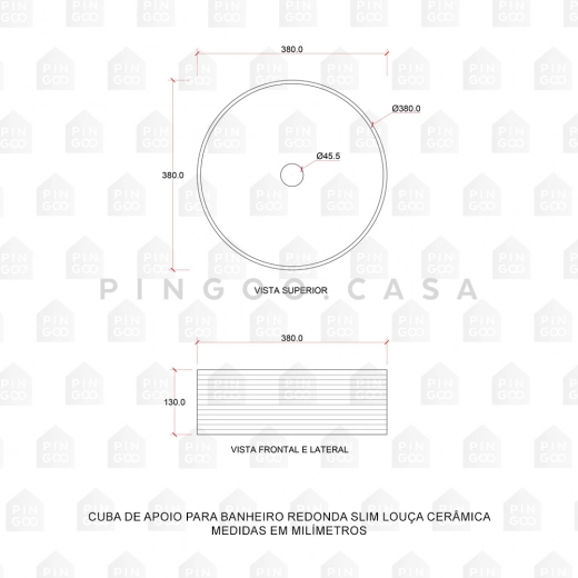 Cuba de Apoio para Banheiro Redonda Slim Louça Cerâmica 38 cm Labradorita Branco