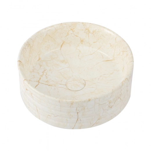 Cuba de Apoio Slim Redonda para Banheiro Louça Cerâmica 38cm Labradorita Marmorizado Gold