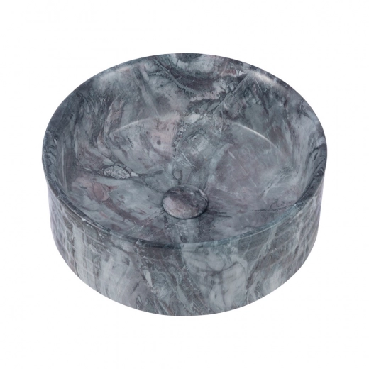 Cuba de Apoio para Banheiro Redonda Slim Louça Cerâmica 38cm Labradorita Grafite Marmorizado