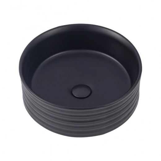 Cuba de Apoio para Banheiro Redonda Slim Louça Cerâmica 38cm Labradorita Preto