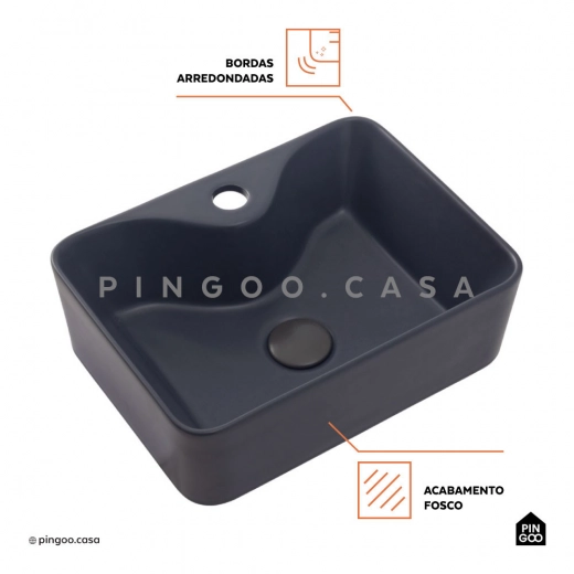 Cuba de Apoio Slim Retangular para Banheiro Louça Cerâmica 40x30cm Cornalina Cinza Fosco