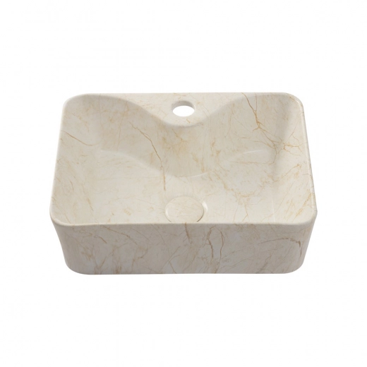 Cuba de Apoio Slim Retangular para Banheiro Louça Cerâmica 40x30cm Cornalina Marmorizado Gold