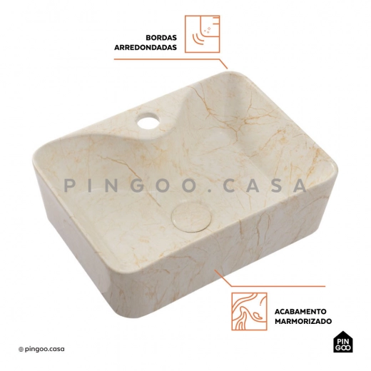 Cuba de Apoio para Banheiro Retangular Slim Louça Cerâmica 40 cm Cornalina Marmorizado Gold