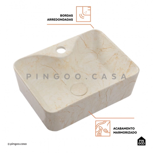 Cuba de Apoio Slim Retangular para Banheiro Louça Cerâmica 40x30cm Cornalina Marmorizado Gold