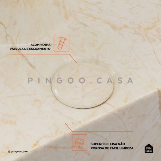 Cuba de Apoio para Banheiro Retangular Slim Louça Cerâmica 40 cm Cornalina Marmorizado Gold