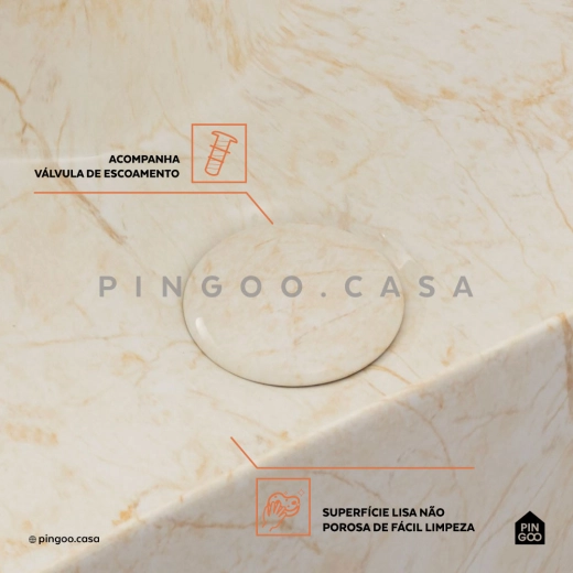 Cuba de Apoio Slim Retangular para Banheiro Louça Cerâmica 40x30cm Cornalina Marmorizado Gold